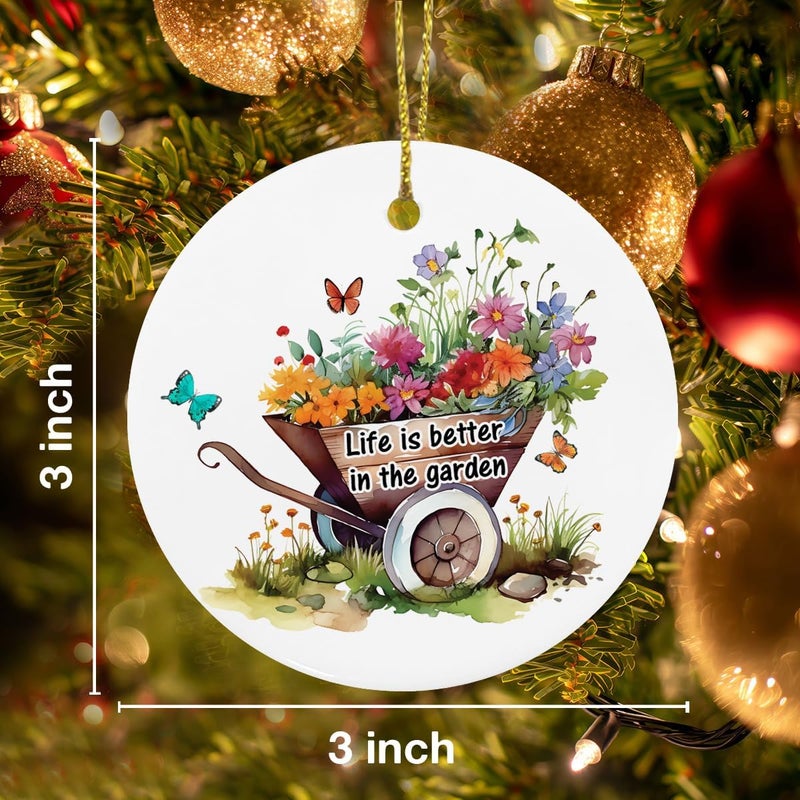 ZOSAN Gardening Ceramic Christmas Ornament, Gardening Gifts for Plant Lovers Gardener, Life is Better in The Garden Ornament - Image 3